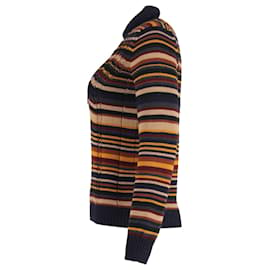 Prada-Prada Striped Cable-Knit Turtleneck Sweater in Multicolor Wool-Multiple colors