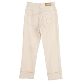 Chloé-Chloé Jeans de cintura alta com perna reta em algodão creme-Branco,Cru