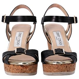 Jimmy Choo Nemesis Cork Heel Platform Sandals in Black Leather Black