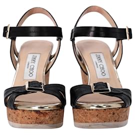 Jimmy Choo-Jimmy Choo Nemesis Sandali con plateau con tacco in sughero in pelle nera-Nero