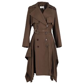 Chloé Chloe Double-Breasted Belted Drape-Side Trench Coat in Brown Wool Brown