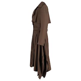 Chloé-Chloe Double-Breasted Belted Drape-Side Trench Coat in Brown Wool-Brown