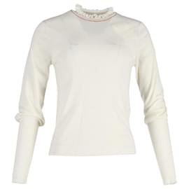 Chloé-Chloe Ruffled High-Neck Sweater in Cream Wool-White,Cream