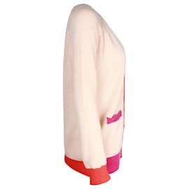 Céline-Cardigan Céline in maglia con finiture color block in cashmere pesca-Pesca