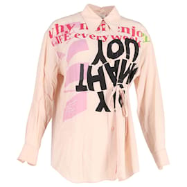 Chloé-Chloe Corita Kent Slogan-Print Button-Up Shirt in Peach Silk-Peach