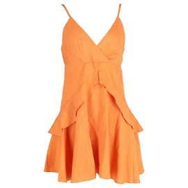 Vestido Sandro sem mangas com babados em algodão laranja Laranja