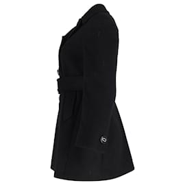 Prada-Prada Double-Breasted Pea Coat in Black Wool-Black