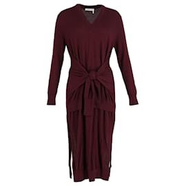 Chloé-Chloe Tied Waist Dress in Burgundy Wool-Dark red
