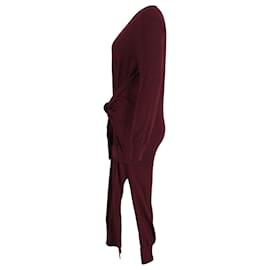 Chloé-Chloe Tied Waist Dress in Burgundy Wool-Dark red