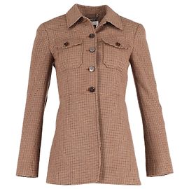 Chloé Chloe Single-Breasted Houndstooth Jacket in Brown Wool Brown
