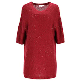 Sandro-Sandro Sparkly Knitted Dress in Red Polyester-Red