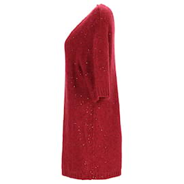 Sandro-Sandro Sparkly Knitted Dress in Red Polyester-Red
