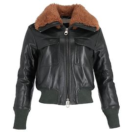 Chloé Shearling Collar Jacket in Black Lambskin Leather Black