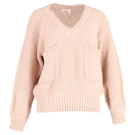 Chloé-Chloé Oversized Chunky V-Neck Sweater in Peach Wool-Peach