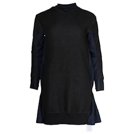 Sacai-Sacai Sweater Dress with Poplin Back in Black and Navy Blue Cotton-Black