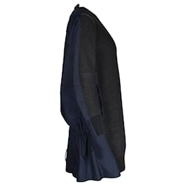 Sacai-Sacai Sweater Dress with Poplin Back in Black and Navy Blue Cotton-Black