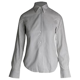 Loro Piana-Loro Piana Striped Button-Up Shirt in White Cotton-White