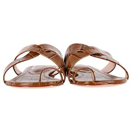Autre Marque-Porte & Paire Strappy Flat Sandals in Brown Leather-Brown