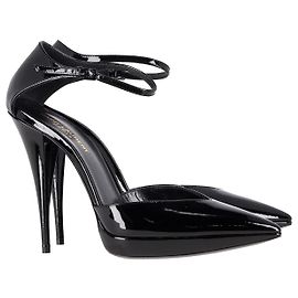 Saint Laurent Betty Ankle Strap Pumps in Black Patent Leather  Black
