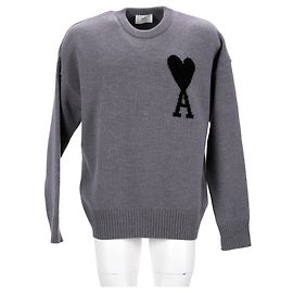 AMI Paris Ami de Coeur Rundhalspullover aus grauer Wolle Grau