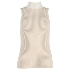 Victoria Beckham Top de malha canelada em algodão creme Branco Cru