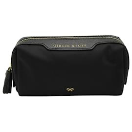 Anya Hindmarch-Anya Hindmarch Girlie Stuff Textured Cosmetics Case in Black Leather-Black