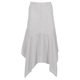 Ganni-Ganni Striped Asymmetric Midi Skirt in White Silk-White