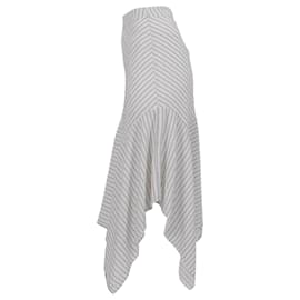 Ganni-Ganni Striped Asymmetric Midi Skirt in White Silk-White