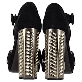 Prada-Prada Crystal-Embellished High Heel Platform Sandals in Black Suede-Black