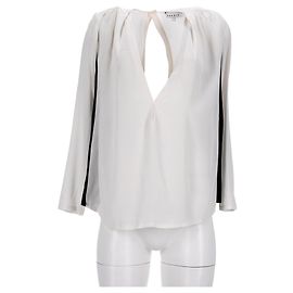 Sandro V-Neck Blouse in Grey Silk Grey