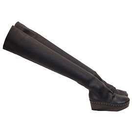 Rick Owens Wedge Heel Knee Boots in Black Leather Black