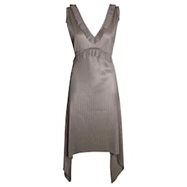 Givenchy-Givenchy Deep V-Neck Plisse Dress in Champagne Triacetate-Golden