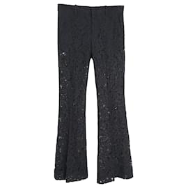 Gucci-Pantalon évasé en dentelle Gucci en coton noir-Noir