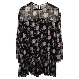 Ulla Johnson-Ulla Johnson Dahlia Floral Mini Dress in Black Silk-Black
