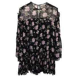 Ulla Johnson Dahlia Floral Minikleid aus schwarzer Seide Schwarz