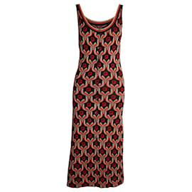 Paco Rabanne-Paco Rabanne Vestido Midi em Malha Jacquard Sem Mangas em Viscose Multicolor-Multicor