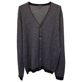 Fendi Button-Front Cardigan in Grey Waffle Knit Cotton Grey