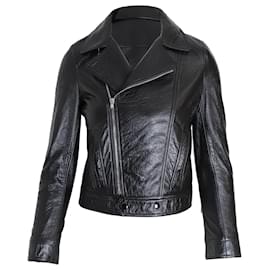 Saint Laurent-Saint Laurent Asymmetric Biker Jacket in Black Lambskin Leather-Black