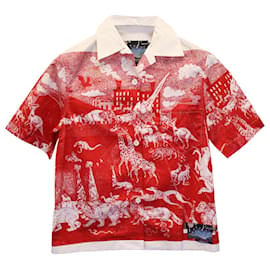 Prada-Prada 'Survival Utopia' Printed Short-Sleeve Shirt in Red Cotton-Red