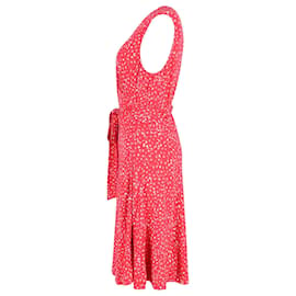 Diane Von Furstenberg-Diane Von Furstenberg Jasmine Floral Print Wrap Dress in Red Viscose-Red