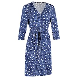 Diane Von Furstenberg-Diane Von Furstenberg Printed Midi Wrap Dress in Blue Silk-Other