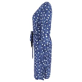 Diane Von Furstenberg-Diane Von Furstenberg Robe portefeuille mi-longue imprimée en soie bleue-Autre
