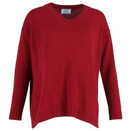 Suéter Prada Elbow Patch com decote em V em lã cor de vinho Vermelho Bordeaux