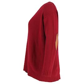 Prada-Prada Elbow Patch V-neck Sweater in Burgundy Wool-Dark red