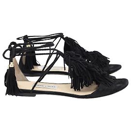 Jimmy Choo Mindy sandali stringati con frange in pelle scamosciata nera Nero