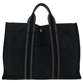 Hermès-HERMES cabas MM Hand Bag Toile Noir Auth ep1360-Noir