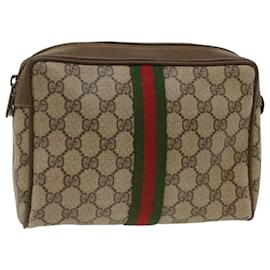 Gucci-GUCCI GG Toile Web Sherry Line Pochette Beige Rouge Vert 89.01.012 Auth yk8202-Rouge,Beige,Vert