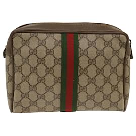 Gucci-GUCCI GG Canvas Web Sherry Line Clutch Bag Beige Red Green 89.01.012 Auth yk8202-Red,Beige,Green