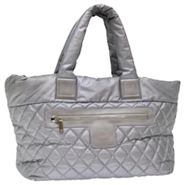 Chanel-Bolsa de mão CHANEL Cococoon Nylon Prata CC Auth bs7271-Prata