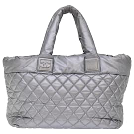 Chanel-CHANEL Cococoon Handtasche Nylon Silber CC Auth bs7271-Silber
